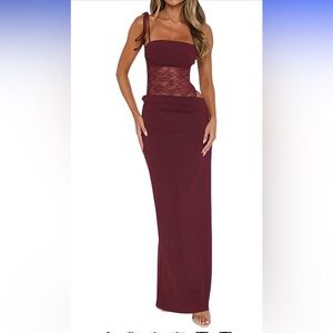 Women's Lace Sheer Corset Maxi Dress 💋 Sexy Cutout Bodycon Evening Gown Prom